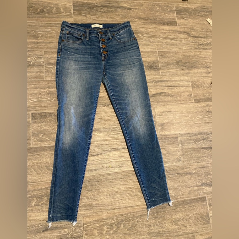 Madewell 9” High Riser Exposed Button Closure Skinny Skinny Fray Jeans 29 Waist